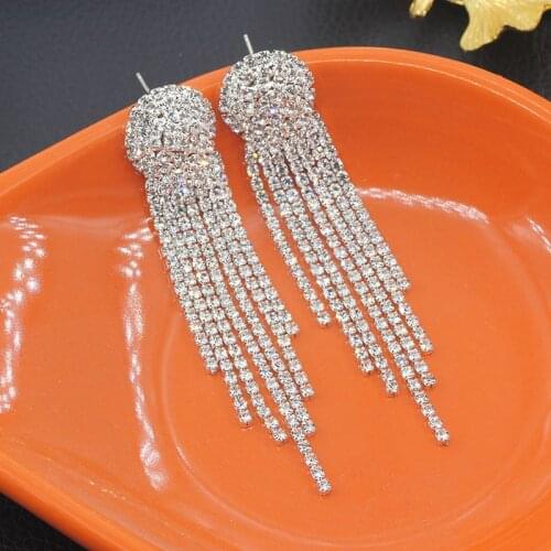 Womens Long Earrings With Rhinestone Hanging Big Statement Luxury Crystal Party Fashion Wedding Jewelry New Year Gift A453