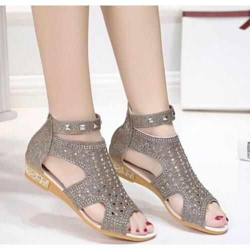 Woman Outdoor Sandals Summer Female Rhinestone Decor Platform Shoes Low Heel Wedges Party Gladiator Sandal Fashion Footwear
