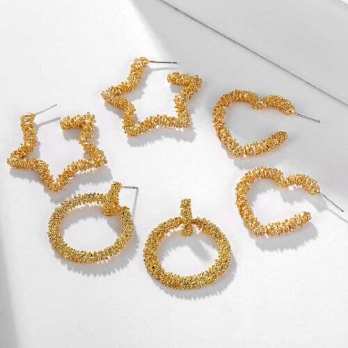 IFMIA Female Star Sequins Drop Earrings Geometric Star Heart Circle Earring For Women Gold Color Vintage Jewelry 2020 Fashion
