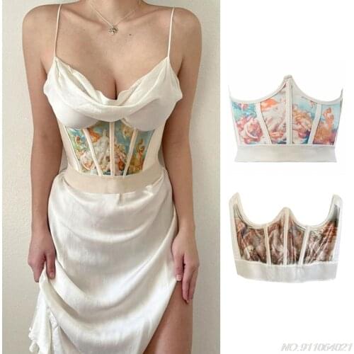 Women Vintage Angel Print Corset Wrap Girdle Boned Waist Shaper Underbust Bustier Cincher Elastic Slim Belt Shapewear Wholesales