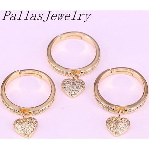 10Pcs Gold Filled Charm Rings Trendy Pave Clear CZ Heart Drop Party Open Adjusable Zirconia Rings For Women
