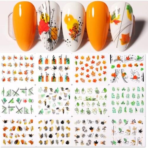 12 Styles Nail Stickers Set Maple Leaves Alphabet Flower Nail Water Stickers Transfer Decals Sliders Manicures Decoration