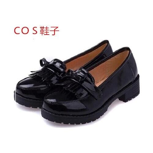 Hell girl COS shoes Japanese student shoes artificial PU girls leather shoes loli round toe low shoes women