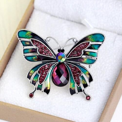 New Enamel Crystal Purple Butterfly Brooch Pins Brooches For Men Women Fashion Brooches Jewelry Gifts