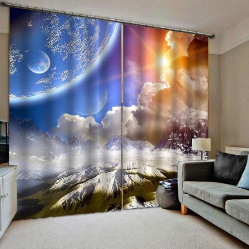 Blue space stars decoration blackout curtains photo Blackout Window Drapes Luxury 3D Curtains For Living room Bed room