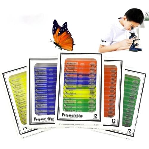 Kids Science Kit 12pcs/set Plastic Microscope Slides Biological Specimen For Children Student Microscope Enlighten Education