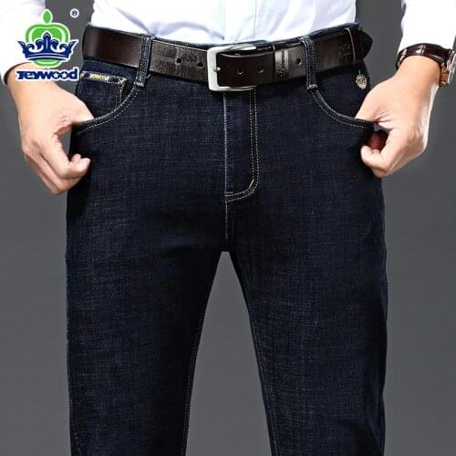JEYWOOD Brand New Mens Jeans Loose Straight Business Casual Regular Fit Cotton Denim Pants Male Brand Trousers 40 42 44 46