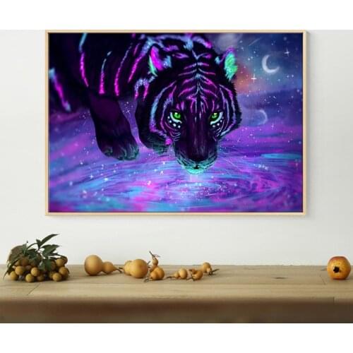 Modern Illustration Artwork Purple Tiger Poster and Canvas Painting Living Room Home Decoration Wall Painting(No Frame)