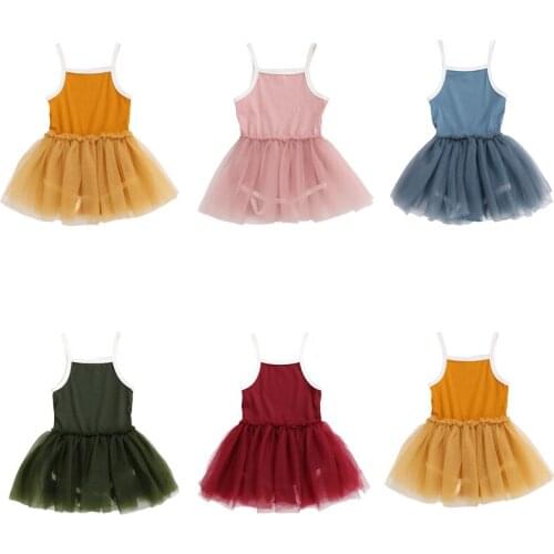2020 New Fashion Spring Dresses Toddler Infant Kids Baby Girls Knitted Jumpsuits Tulle Casual Princess Dresses Girls Clothes