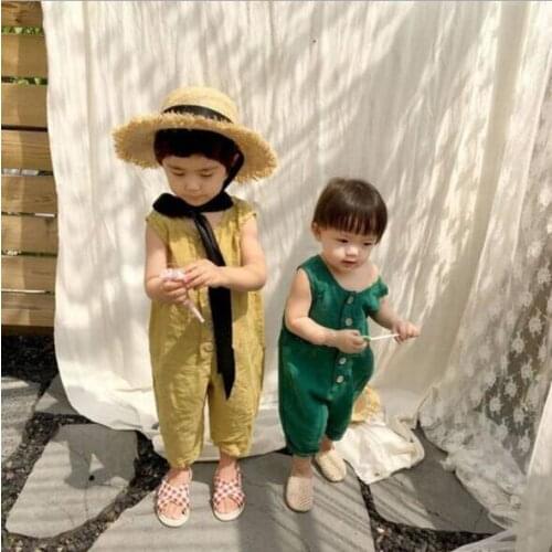 2020 new wholesale girls boys overalls summer cotton linen fashion kids pants 1-7 years HV793