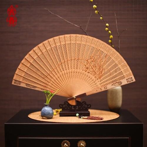Red sandalwood fan hollow fan Chinese style folding fan craft fan abroad gift fan sandalwood fan dropshipping 2021 new arrivals