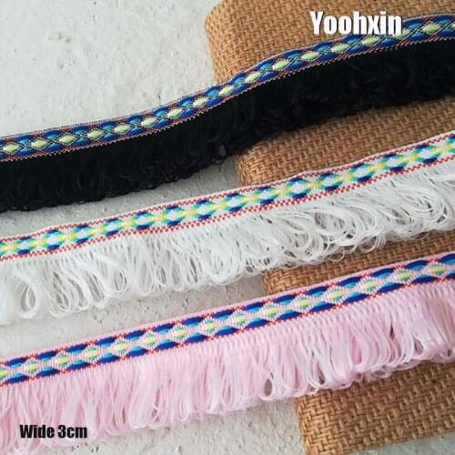 3CM Wide New white black pink Embroidery flower lace fabric trim ribbon DIY sewing applique collar fringe tassel dress decor