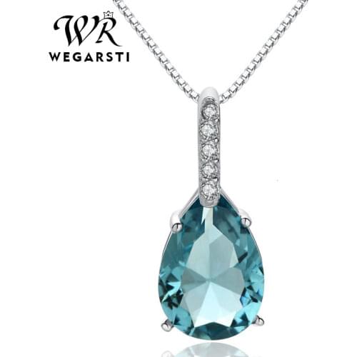 WEGARASTI Silver 925 Jewelry Necklace Pendent for Women Aquamarine Water Drop 925 Sterling Silver Jewelry Woman Wedding Party