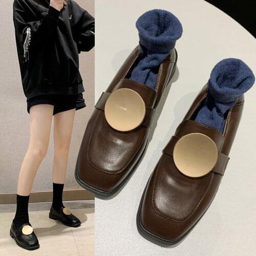 Hot Womens flat shoes Spring 2020 New Metal decorative PU shallow slip-on comfortable flat non-slip casual wild shoes U29-49