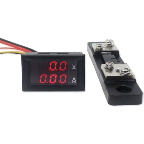 Mini 2 in 1 DC 0-100V/50A Voltmeter Ammeter LED Voltage Detector Current Monitor Meter Ampermeter With 50A Shunt Resistor