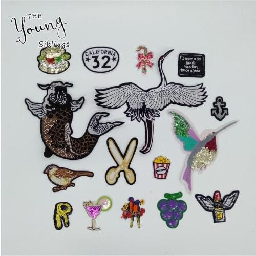 Fashion Sequins Hot melt Adhesive Iron no Patch Applique Embroidery Badges DIY Decorative clothing Accessories 2~10pcs for sale