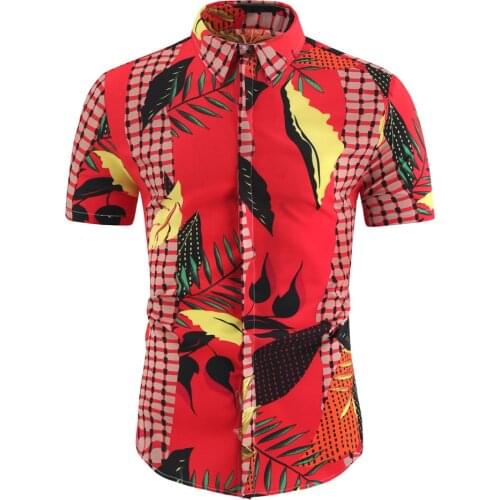 Mens Printed Shirt Short Sleeve Youth Beach Shirt