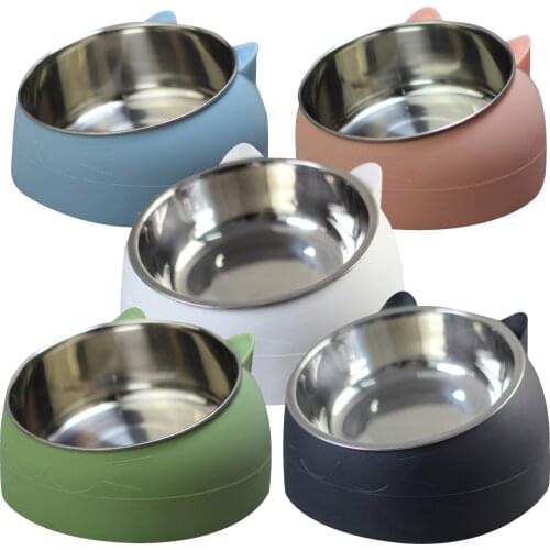 Stainless Steel Pet Cat Ear Bowl Reasonable 15 Degree Incline Design Neck Protection Cat Dog bowl food feeder 400ML