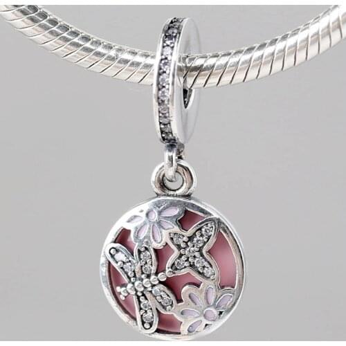 Original Pink Enamel Openwork Springtime Pendant Beads Fit 925 Sterling Silver Bead Charm Bracelet DIY Jewelry