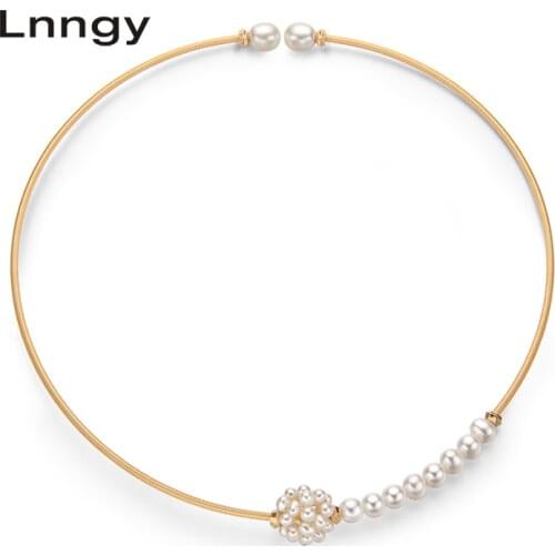 Lnngy 2020 14K Gold Filled Chokers Necklace 11.5cm Natural Freshwater Pearl Elegant Necklace Pearl Chokers Women Jewelry Gifts