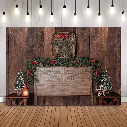 Christmas wooden photo booth backdrop studio Christmas tree vintage light retro door background for photo studio phtoocall