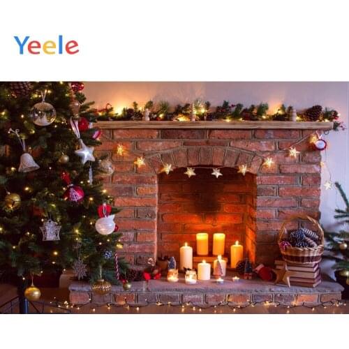 Christmas Tree Brick Fireplace Candlelight Baby Birthday Backdrop Photography Custom Photographic Background For Photo Studio
