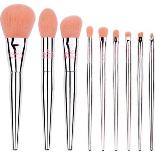 Silver Chromed 9Pcs Makeup Brush Set Orange Syntetic Hair Powder Eye Blush Foundation It Cosmetics Brush Kit Pincel Maquiagem