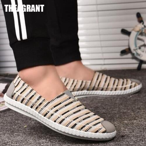 THEAGRANT Men Shoes Fashion New Casual Shoes for Mens Spring Stripe Shallow Loafers Non-slip Light Tennis Canvas Shoes MFS3043