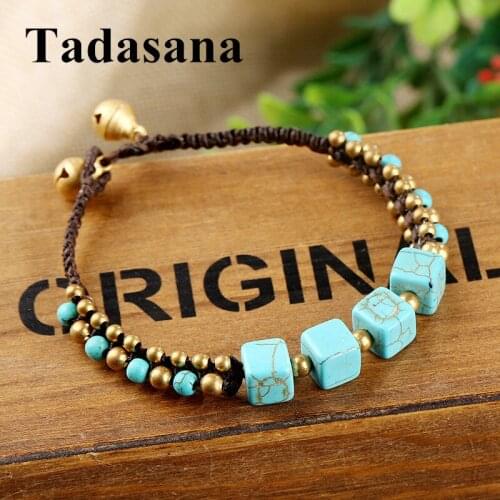 Bohemian Handmade Charm Bracelets for Women Colorful Stone Metal Beaded Chain Bell Wristband Ethnic Style Bracelet Femme