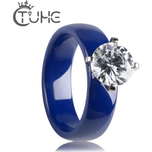 Big Carat Crystal Blue Ceramic Rings AAA White Cubic Zirconia Women Wedding Band CZ Rings Healthy Fashion Anniversary Jewelry