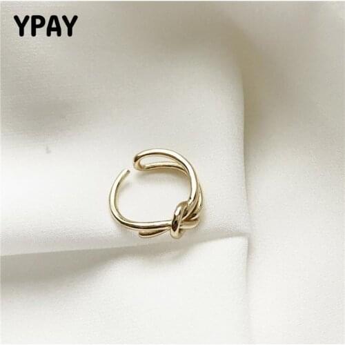 YPAY 100% Pure 925 Sterling Silver Ring Fascinating Gold Plated Unique Knot Open Finger Rings for Women Fine Jewelry YMR682