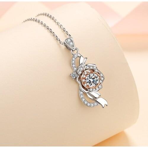 Passed Diamond Test 0.5ct Moissanite 925 Sterling Silver Rose Shape Pendant Necklace Women Fashion Cocktail Party Jewelry