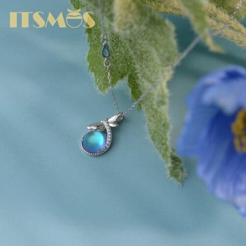 ITSMOS s925 Sterling Silver Dragonfly Point Water Necklace Female Moonstone Bone Pendant Lock Personalized Jewelry