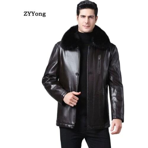 Winter New Leather Jacket Men Coat Fur Collar PU Fashion Windproof Warm Fleece Overcoat Business Casual Windbreaker Outwear