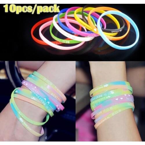 10pcs/Lot Silicone Sports Bracelets Punk Hip Hop Noctilucent Women Bracelet Bangle Fashion Couple Jewelry Gifts AC457