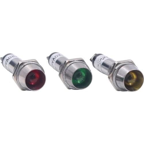 10Pcs Panel 8mm Mounting Red Green Yellow Indicator Light Indication LED Signal Lamp DC24V XD8-1