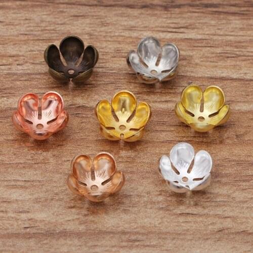 100pcs 13x5mm Metal Copper Charm Filigree Stamen Flowers Bead Caps DIY Accessories For Jewelry Making