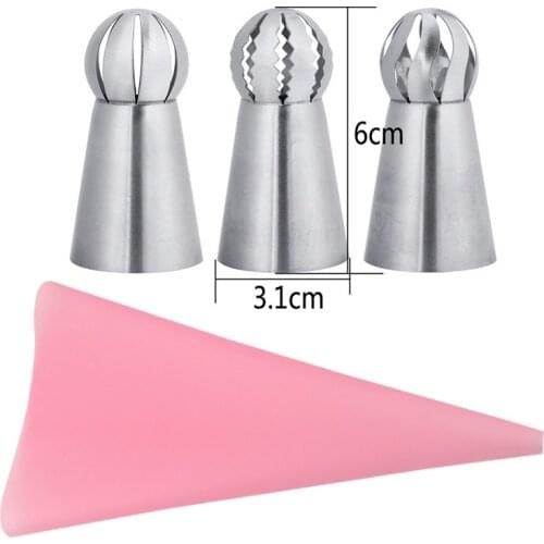 4Pcs/Set Russian Icing Piping Tips 1Pcs Silicone Bag + 3PC Sphere Ball Nozzles Pastry Cream Cake Decorating DIY Dessert Tools