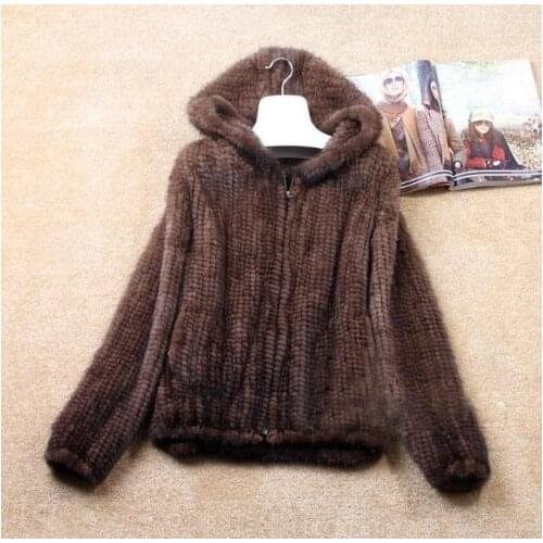 Free shipping Naturalgenuine real knit Mink Fur Winter Coat Womens Long-sleeve Top Fashion All-match Knitted Mink Coat F13