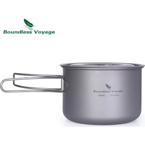Boundless Voyage Titanium Pot Set Outdoor Picnic Pan Bowl Ultralight Camping Cookware with Folding Handle