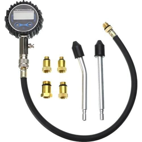 Digital Compression Tester Pressure Gauge Tester Motor Auto Petrol Gas Engine Cylinder Motorcycle Pressure Gauge with Adapter