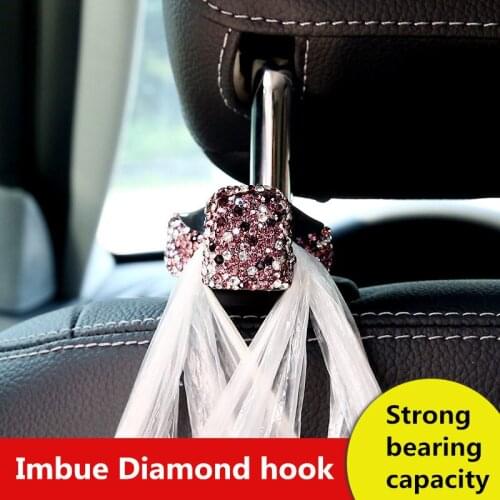 2pcs Full crystal Car Seat Back Hooks Bags Hanger Holder Organizer Auto Headrest Mount Interior Accessories Storage Hooks Clips