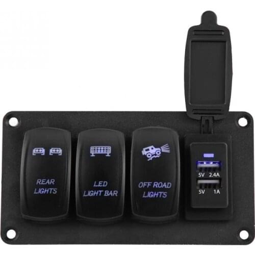 12/24V Car Boat Dual Light Switch 3 Switch + REAR LIGHTS /LED LIGHT BAR/OFF-ROAD LIGHTS 3.4A Car Charger Switch Panel