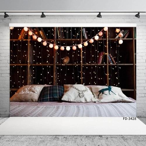 String Lights Bedroom Pillows Bookcase Photographic Backgrounds Custom Backdrop for Children Baby Family Photocall Fond Photo