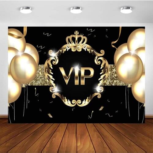 VIP Party Backdrop for Birthday Golden Balloon Black Gold Photography Background Hollywood Red Carpet VIP Photoshoot Backdrops