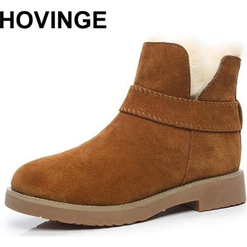 HOVINGE Womens Genuine leather Snow Boots fur Warm Winter Boots fashion Womens boots ankle boots for women