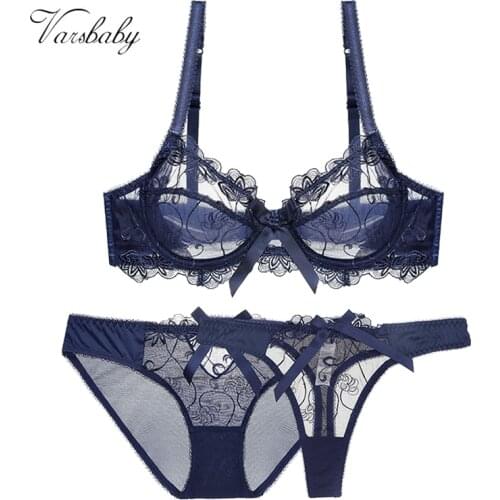 Varsbaby 3pcs Women Sexy Slim Lace Lingerie Ladies Underwire Floral Bra Sets bras+panties+thongs