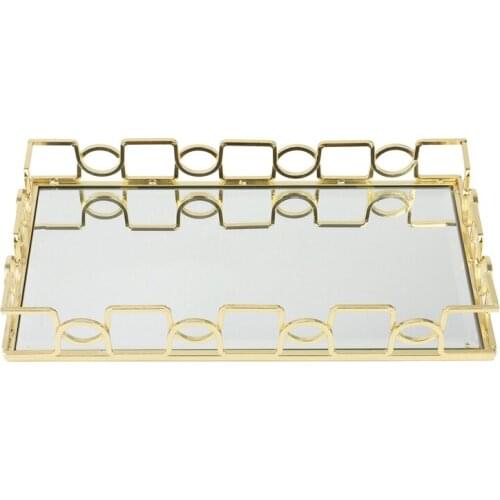 Golden Glass Tray Mirror Metal Tray Jewelry Display Tray Decorative Fruit Tray Jewelry Organizer Tray