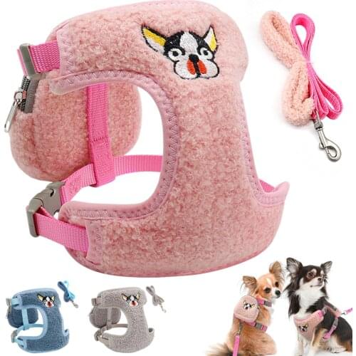 Cute Pet Dog Harness Lesah Set No Pull Mesh Chihuahua Puppy Cat Harness Vest Adjustable For Small Medium Dogs French Bulldog Pug