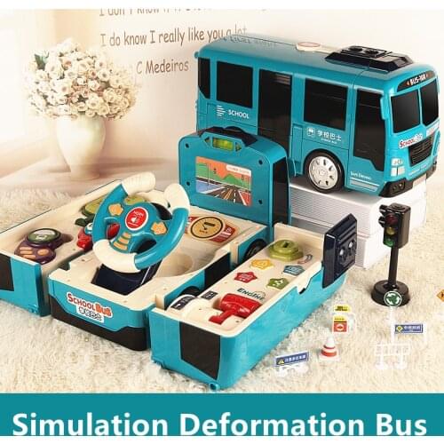 Multi-Purpose Simulation Deformation Bus Inertial Driving Steering Wheel Operation Acousto Music kids' Puzzle Electric car Toy